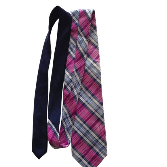 Tommy Hilfiger Necktie Pink Blue  Plaid Silk Tie Men's Accessories - Picture 3 of 5